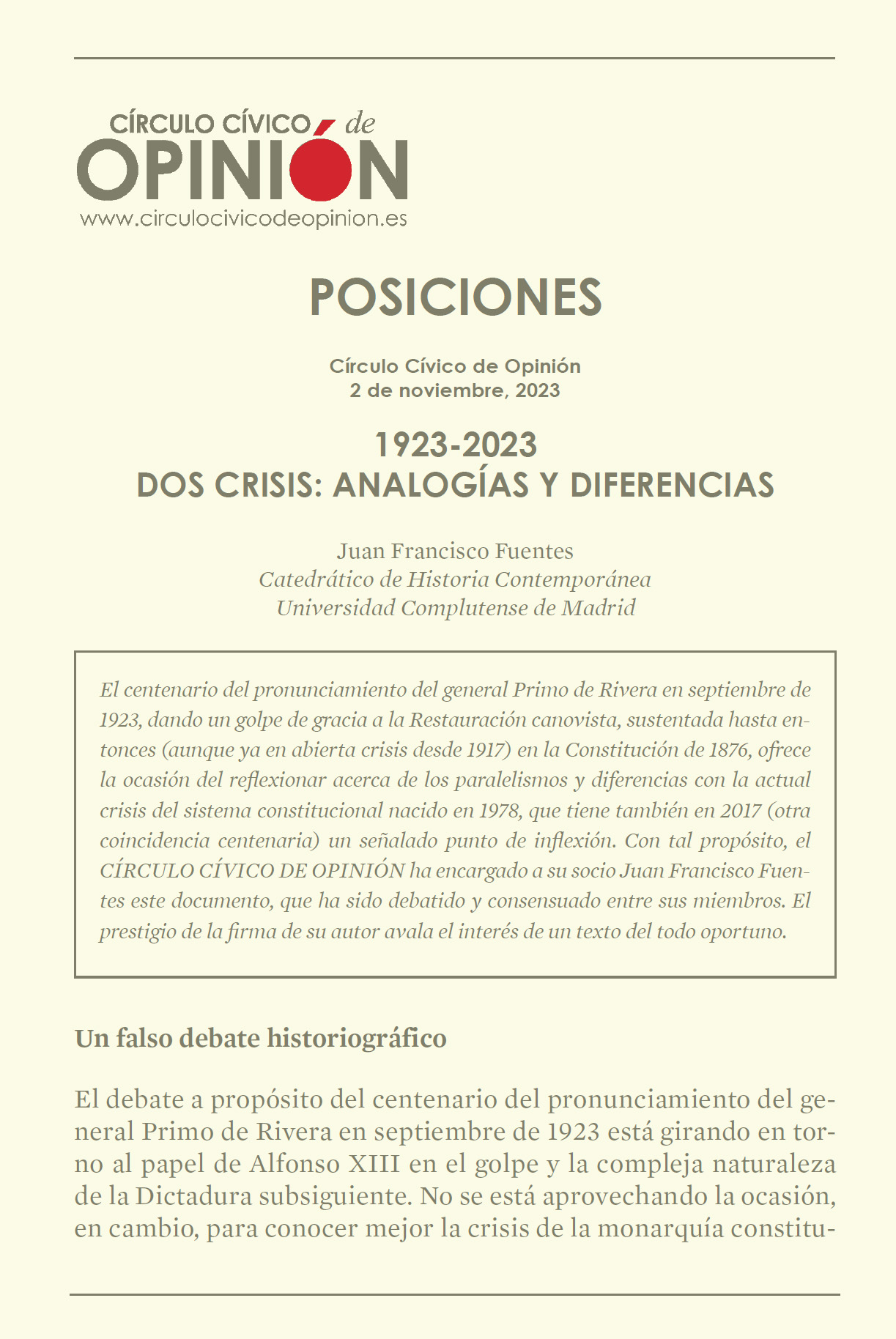 Posiciones 49: 1923-2023 Dos crisis: analogías y diferencias