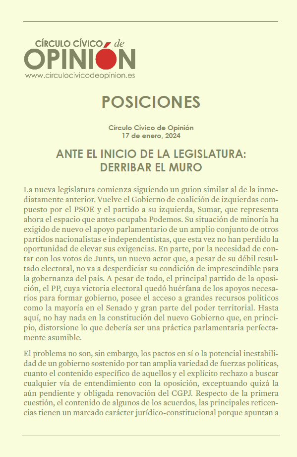 Posiciones 50: Ante el inicio de la legislatura: derribar el muro