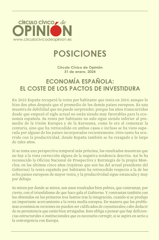 Posiciones 51: Economía española: el coste de los pactos de investidura